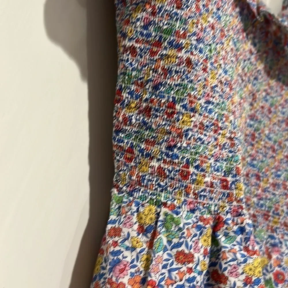 J. Crew Ruffle Smocked liberty print tank